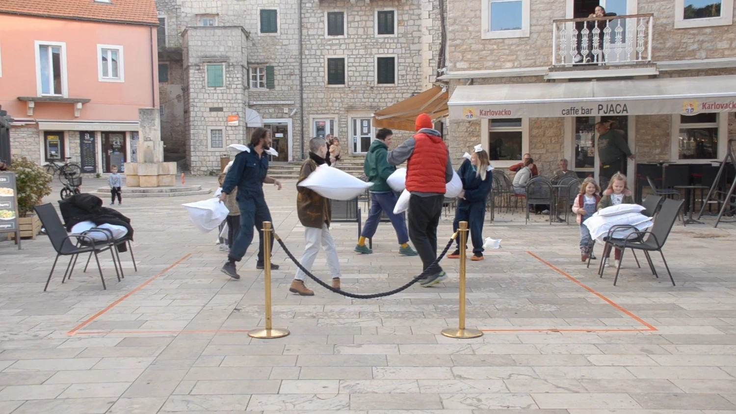 Pillow work Day 4 - Pillow fight, video still, 2024