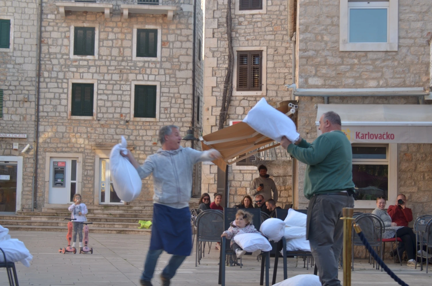 Pillow work Day 4 - Pillow fight, video still, 2024